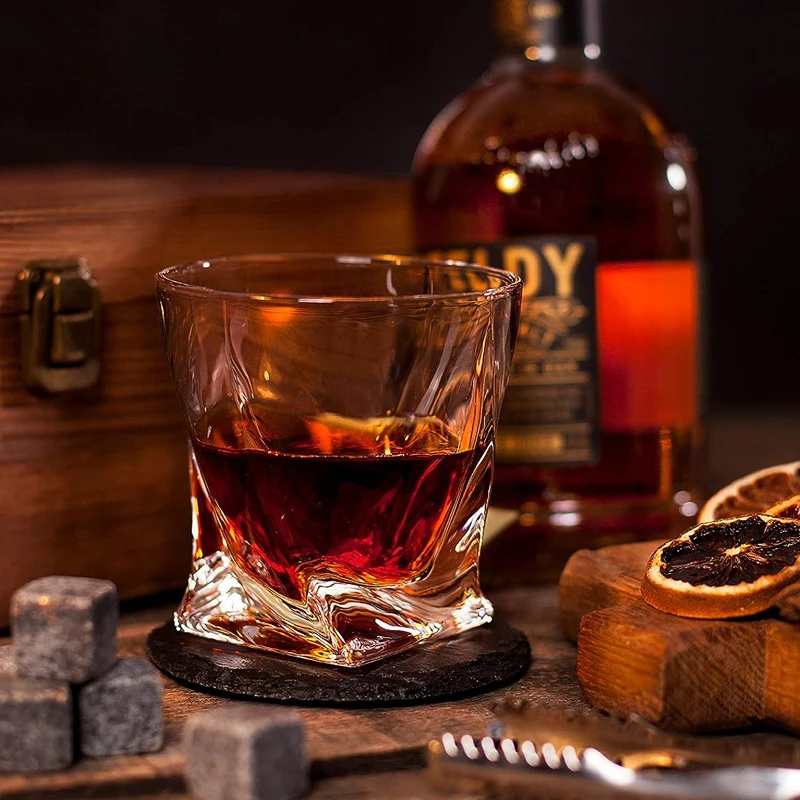 Whiskey Glass Gift Set Whiskey Glass Set of 2 - Bourbon Whiskey Stones Wood Box Gift Set