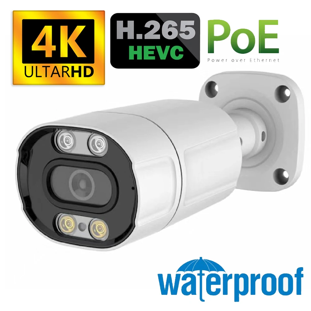 Ultra HD 4K 8MP CCTV PoE IP Camera Security Street Outdoor Indoor Double Light Human Detection Color Full Night Vision Cam