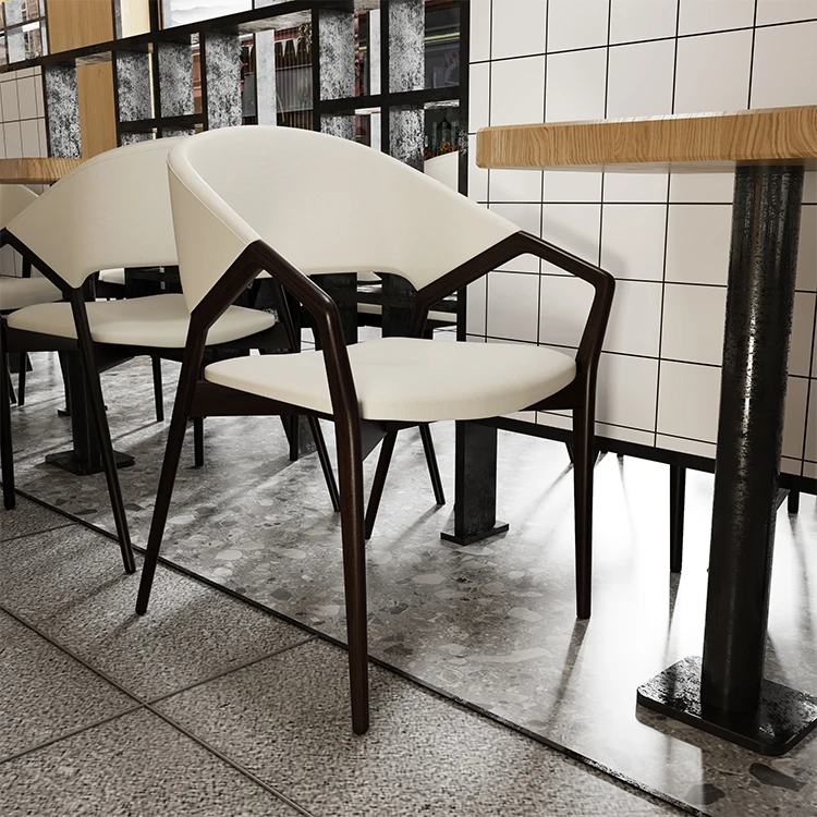 Cafe Shop Upholstered Pu Leather And Fabric Armrest Wooden Dining Chairs Wishbone Dinning Chairs