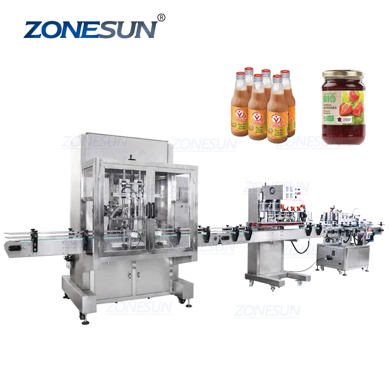 ZONESUN ZS-FAL180P8 4 Heads Bottle Jar High Speed Servo Full Automatic Line Of Filling Capping And Labeling Machine For Oil