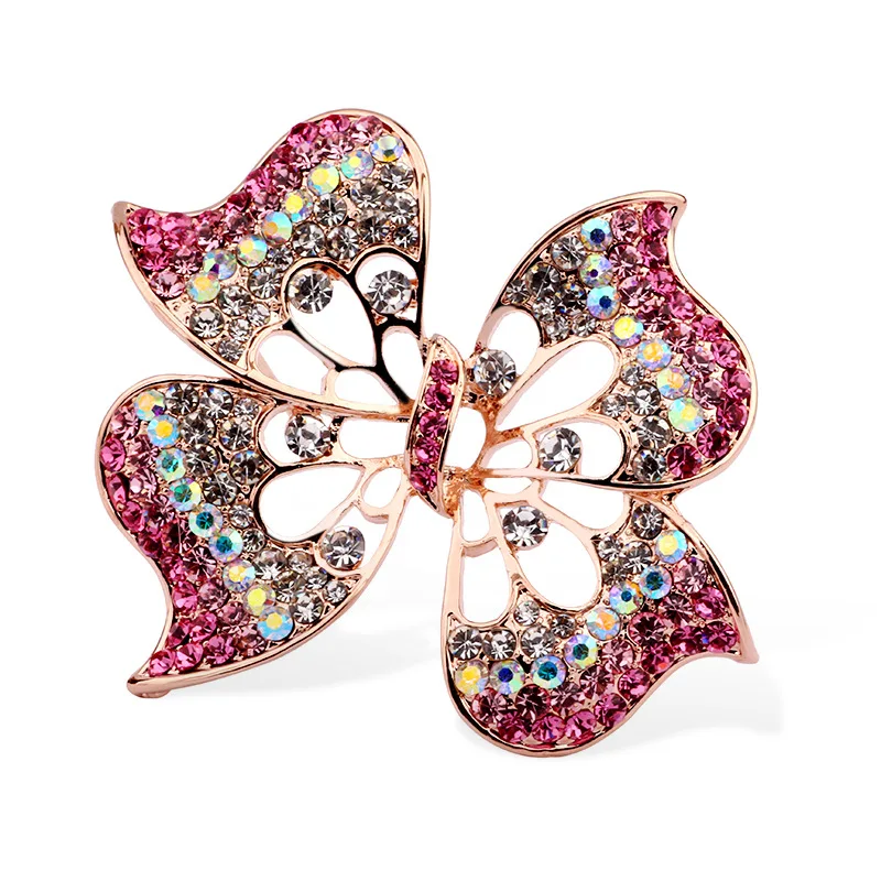 Crystal Rhinestone Flower Brooch Pin Vintage Pink Butterfly Bow Brooches For Women Jewelry