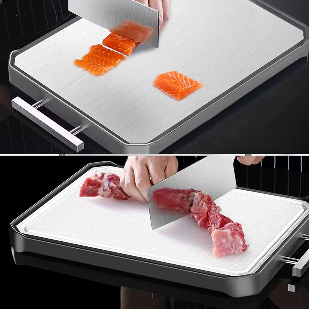 KITCHENCARE 304 Stainless Steel Butcher Block PP Chopping Board Double Side Cutting Board