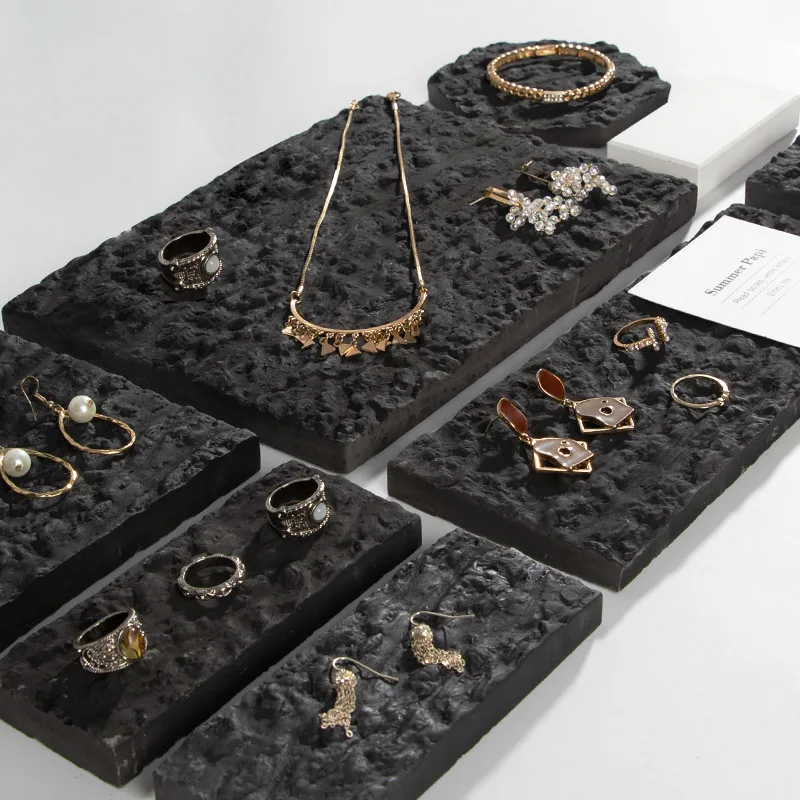 Spot geometric black plaster earrings display tray jewelry jewelry display stand set