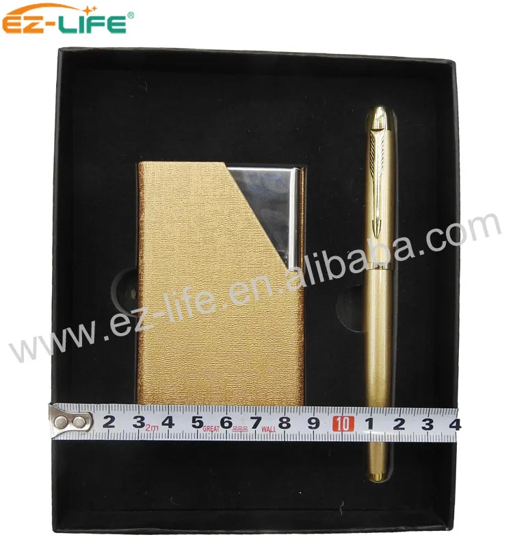 Business Gift  pack Set for Gentleman Ballont pen Promotion with Gold Ballpoint pen and Gold Wallet for best office gift