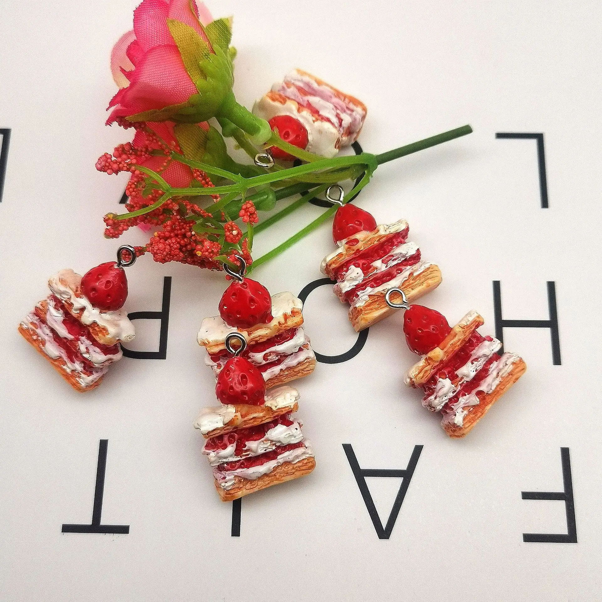 3D Strawberry Cake Food Resin Charms DIY Craft for Earring Key Chains Jewelry Making
