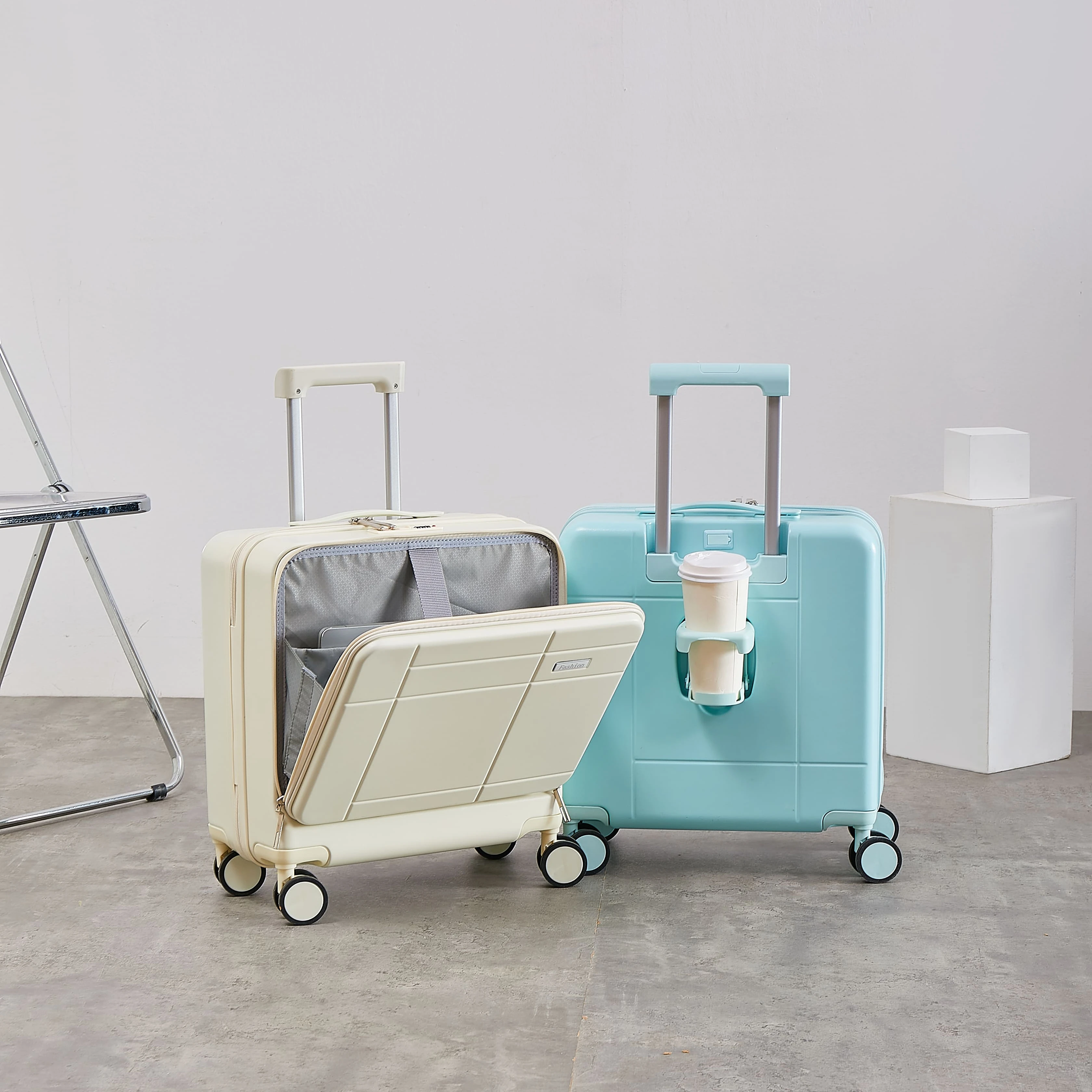Unisex Front-Open Fashion Suitcase Small ABS Spinner Luggage Multifunctional for Travel and Airport Use