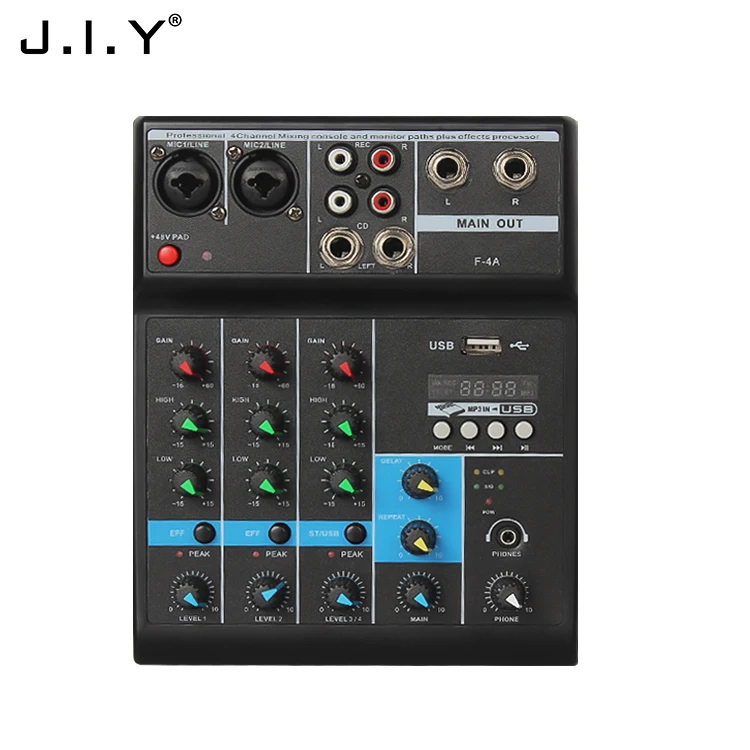J.i.y F-4A 4-канальный видеорегистратор Mini USB аудио смеситель микшерная консоль для