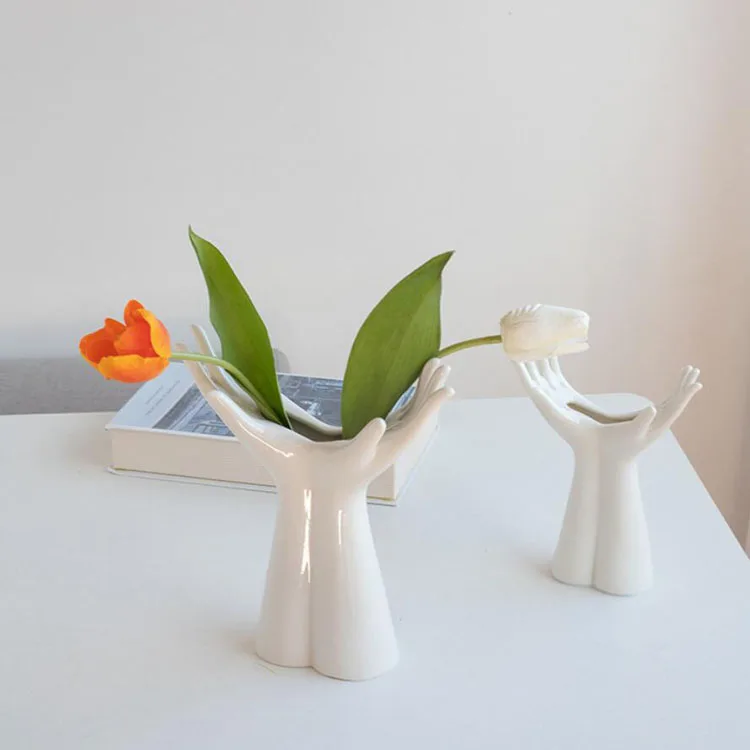 Popular Ceramic Vases Home Decor Porcelain Hand Shape Flowers Vase and Pots Ceramic Vases Jug Tabletop
