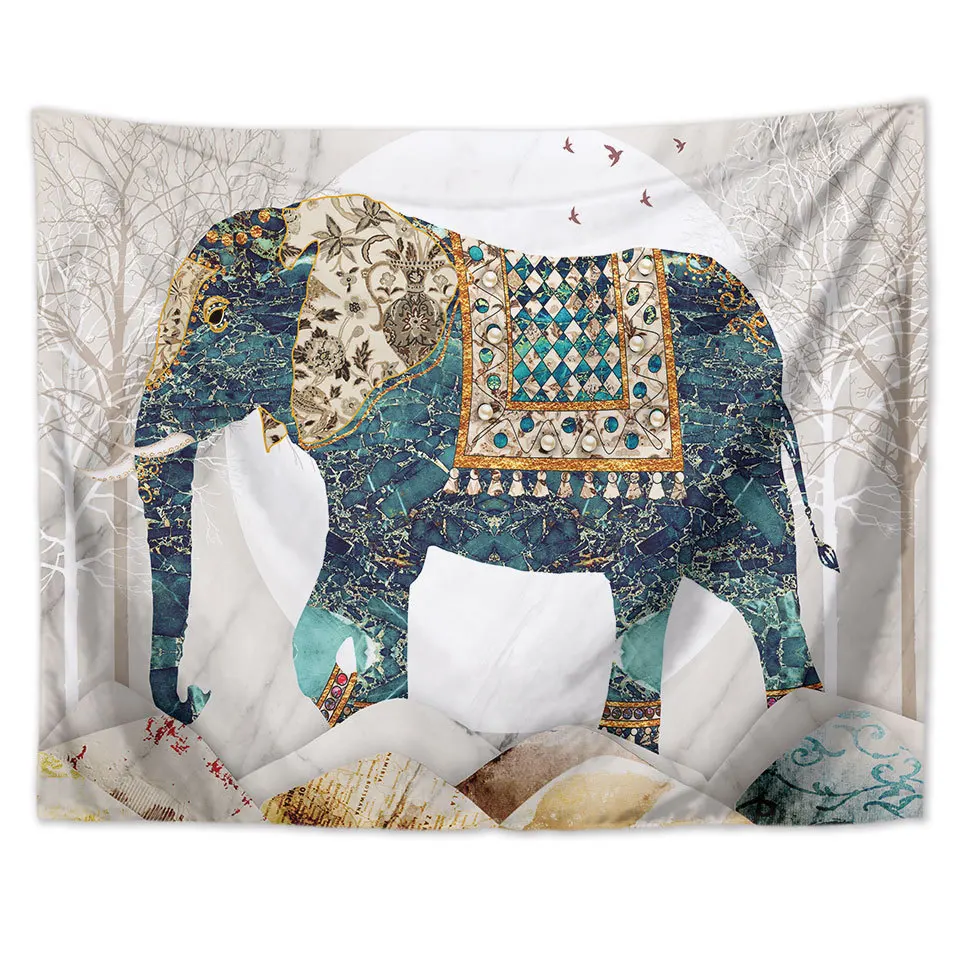 
HD Pattern Indian Trippy Hippie Boho Indie Aesthetic Elephant Forest Moon Wall Tapestry Wall Hanging 