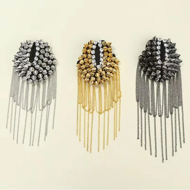 ZSY Gold Silver Gunmetal Silver Studded Shoulder Pads tassel epaulette
