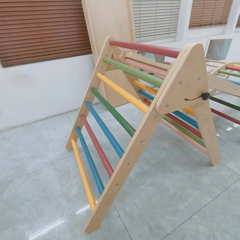 Wooden baby Triangle Climber With Ramp For Indoor Exercise Gym Toy Climbing Triangle Set