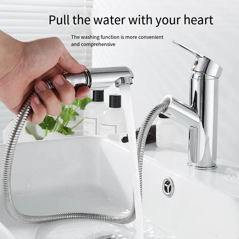 single hole brushed bathroom faucet with pull down sprayer brass chrome basin sink faucet kitchen and bathroom faucets