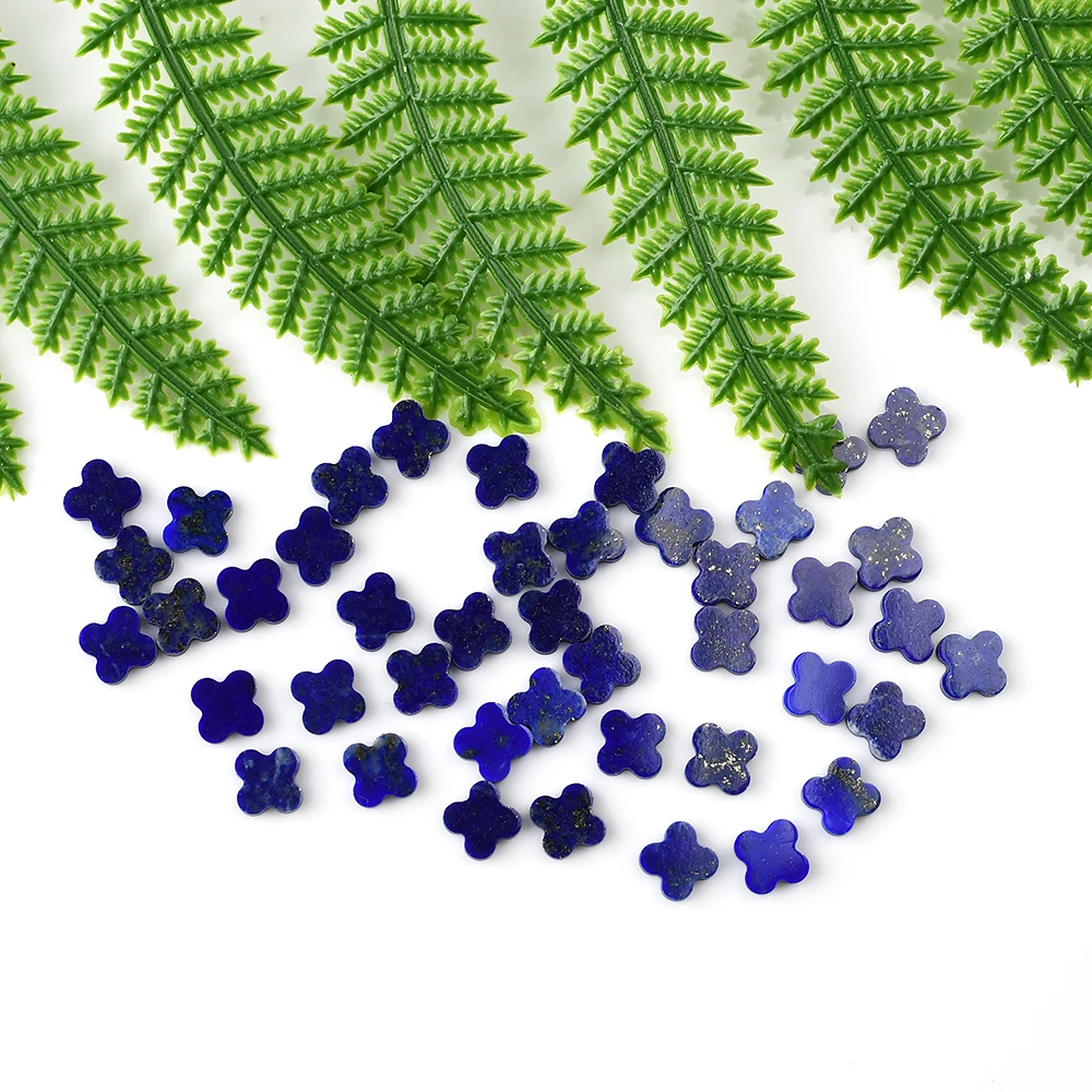 Hot selling Natural lapis lazuli wholesale Four Leaf Clover Style loose stone cutting Smooth and flat Lapis gemstone