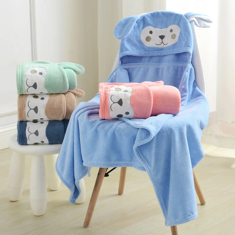 Wholesale High quality microfiber kids bathrobe coral velvet robe girl boy custom wearable bath towel for hotel pool use