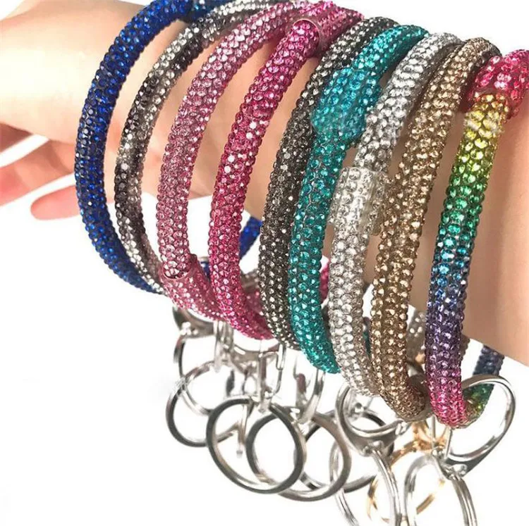  Wholesale Resin Bracelet Keychain Fashion Women Rhinestone Wrislet Colorful