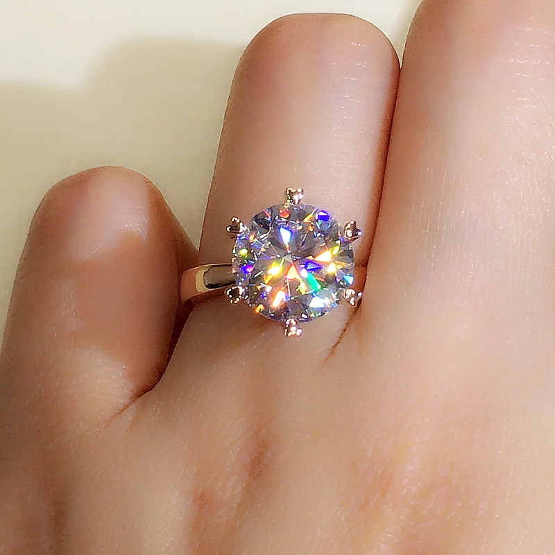 CVD Diamond 18k Pure Gold Jewelry Six Claws Lab Grown Ring for Women Wear