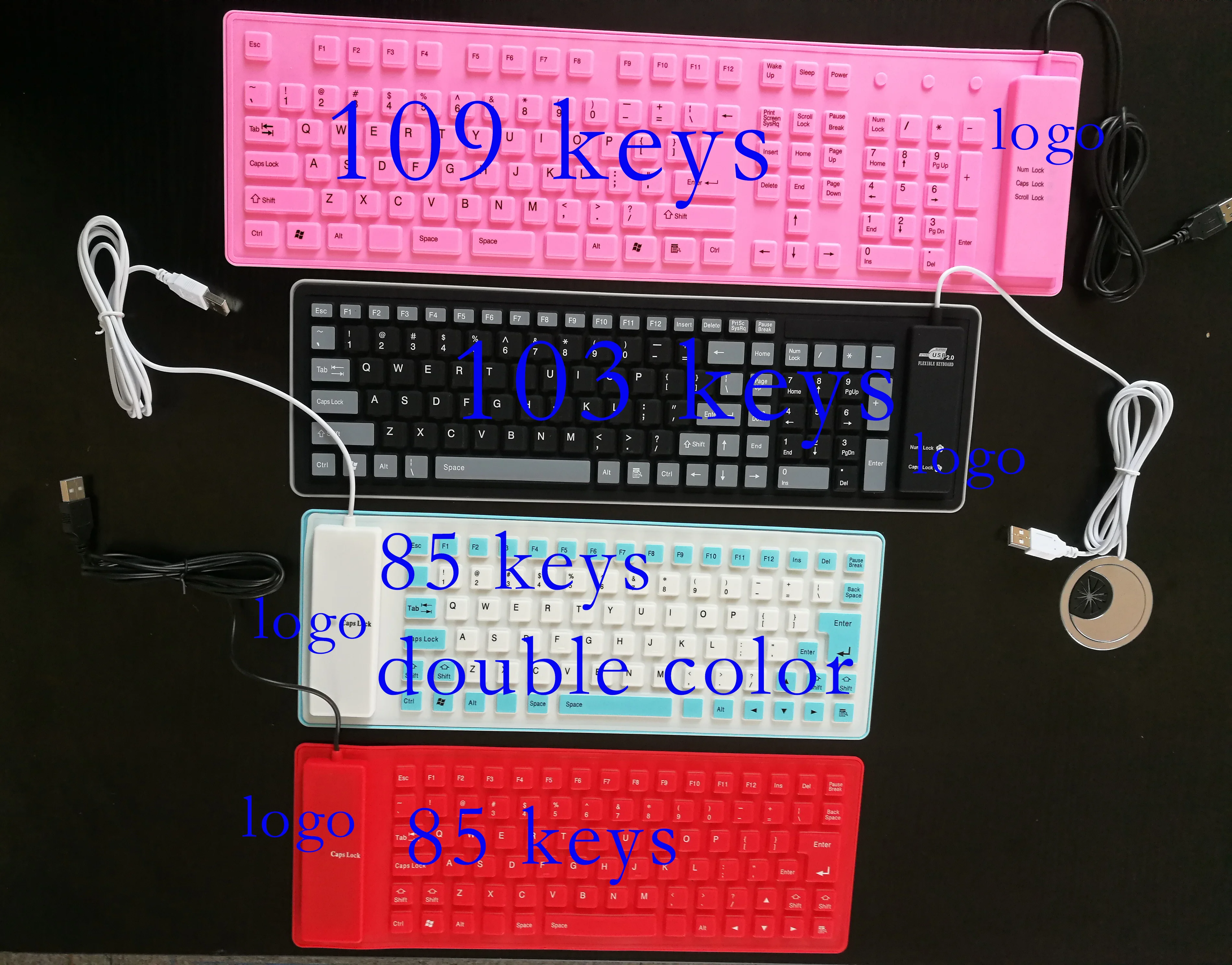 Wholesale Keyboard Silicone Flexible Foldable Waterproof 85/103/109 Keys Keyboard Wired Soft Waterproof for Laptop Tablet