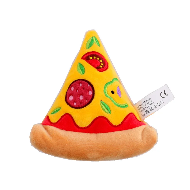 
Pet plush squeeze toy pizza hamburger steak ice cream chips whooshing dog toy 