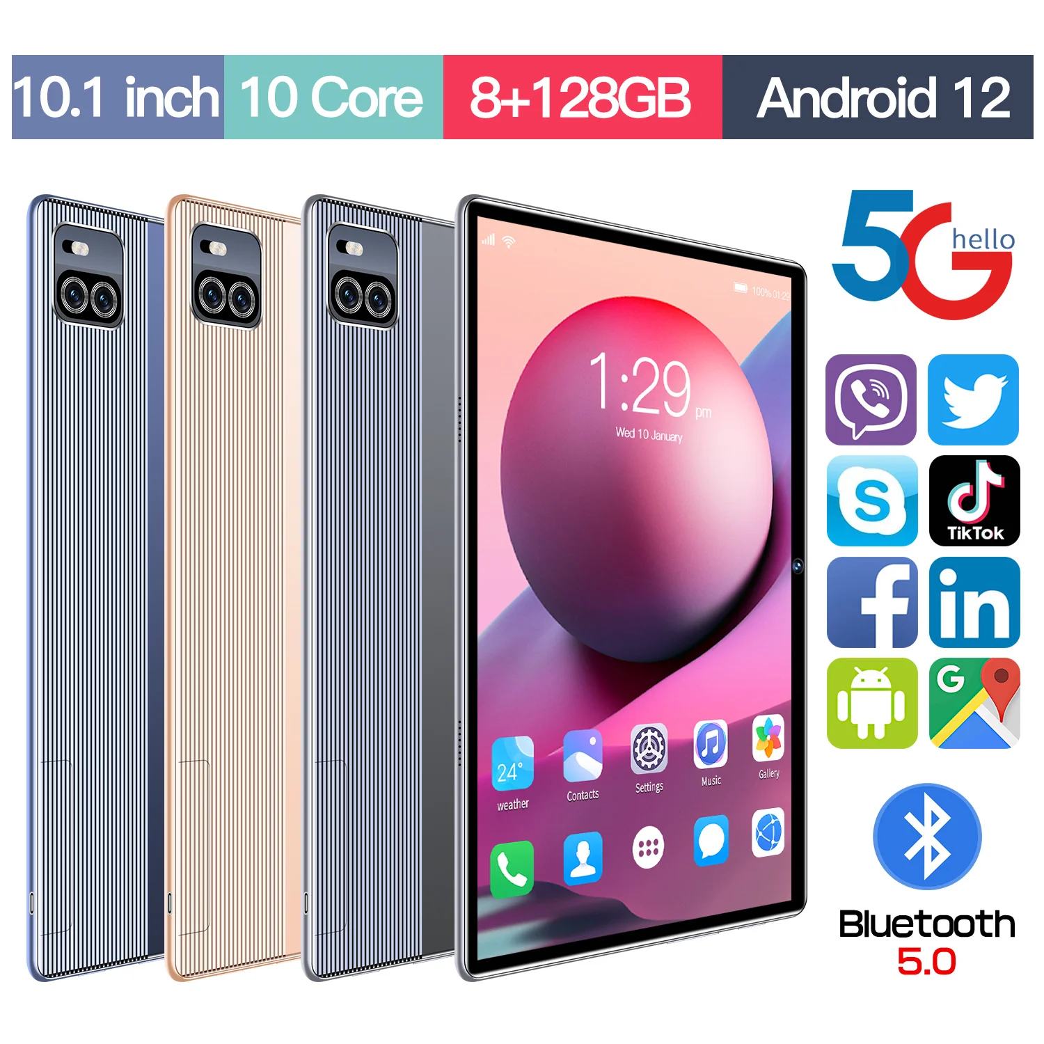 X101 Лидер продаж планшетный компьютер 8 + 128 Гб 5G SIM Восьмиядерный Android 12 10 1 дюймов аккумулятор 8000