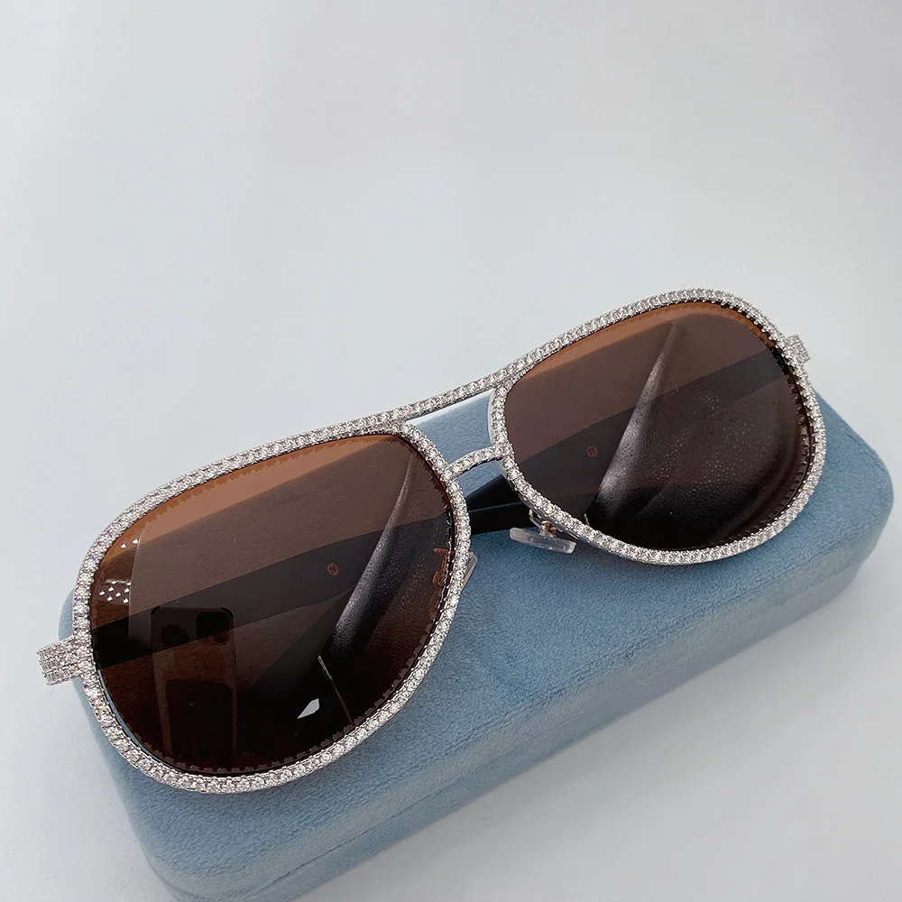Gold silver glasses personalized wooden leg semi-circular frame copper inlaid zircon sunglasses for men and women