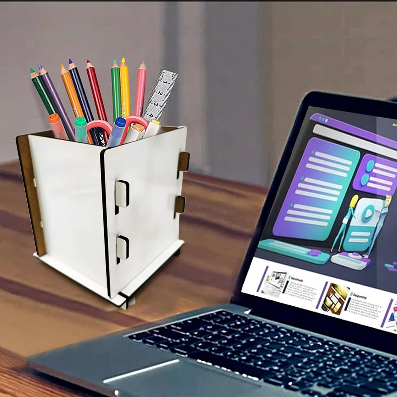 Personalized DIY Logo Wooden MDF Pencil Holder Box Sublimation Blank MDF Pen Holder