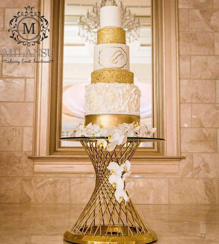 Металлические уличные обеденные столы из нержавеющей стали золотого цвета для торта на свадьбе мероприятий и вечеринок