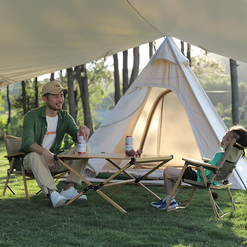 SUNNYFEEL Outdoor Furniture Portable Camping Chairs Folding Outdoor Steel Wood Grain Foldable Fishing Kermit Chair