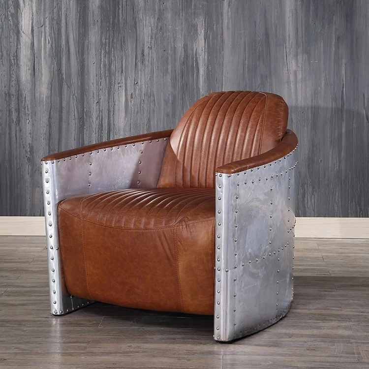 Aviation Aluminum Armchair Leather Leisure Lounge Chair Oem/odm Retro Office Villa Furniture Aviator Tomcat Chairs