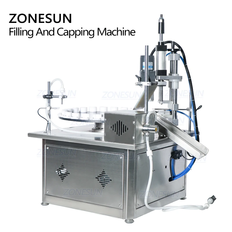  ZONESUN ZS-AFC1M Настольный моноблок с эфирным маслом Роторная автоматическая 2 в 1 маленькая машина для наполнения и укупорки стеклянных