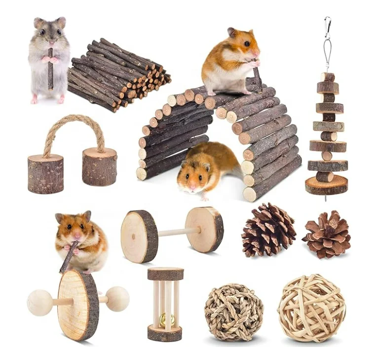 Chinchillas Chew Toys Toys Accessories Teeth Care Natural Apple Wood Ladder Bell Roller Russian Hamster Gerbils Rat Guinea Pig