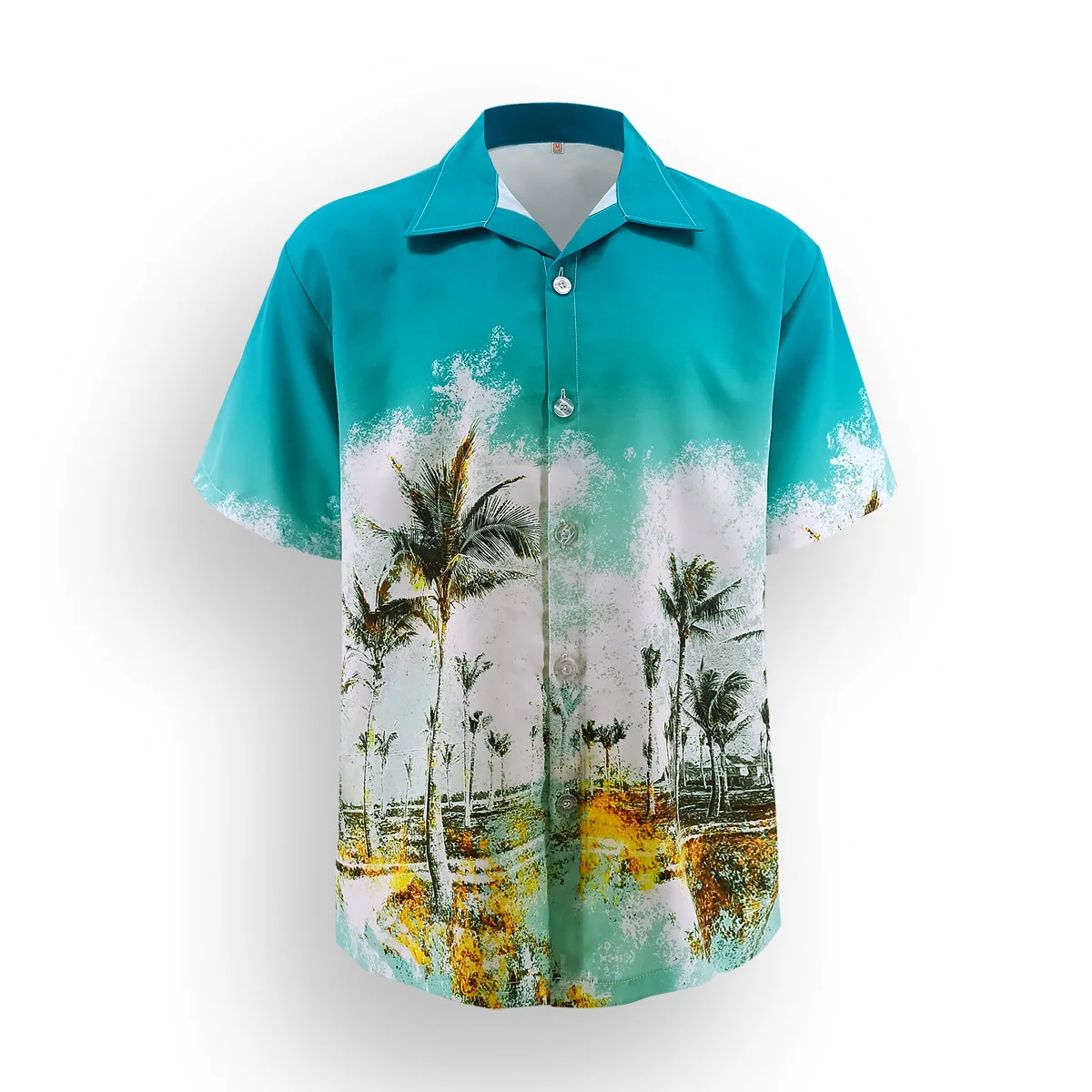 Summer Casual Holiday Sunset And Coconut Tree Print Hawaiian Shirt Green Hawaiian Coconut Tree Tropical Hawaiian Shirt