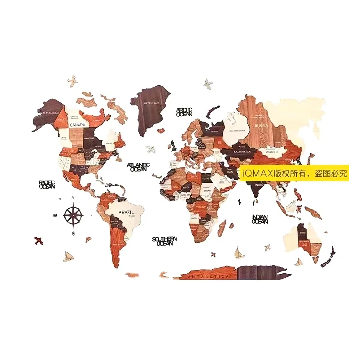 3D Wood World Map With light Backboard World Travel Map Wall Decor