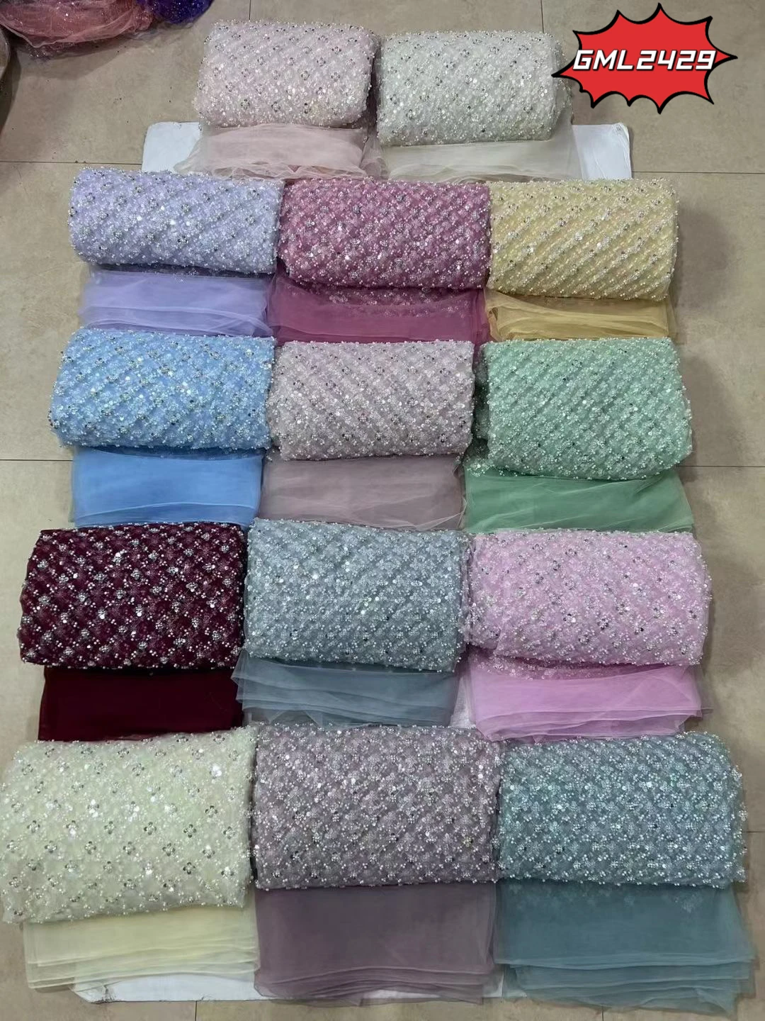 metallic lace fabric pink lilac lace French Lace bridal crystal sequins heavy white embroidery beads sequins For Wedding fabric