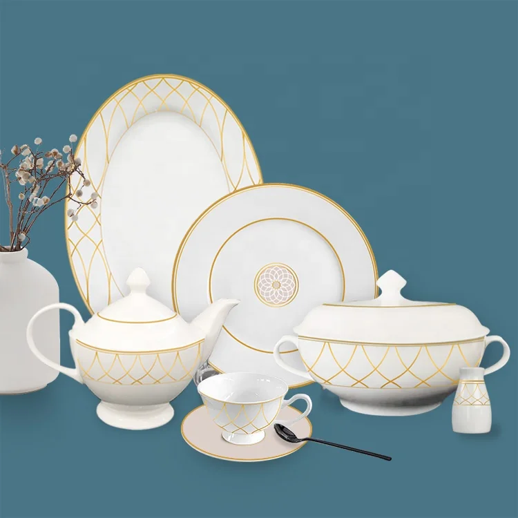 Wholesale new style restaurant crockery ceramic plates sets dinnerware porcelain dinner sets 52pcs bone china dinnerware sets