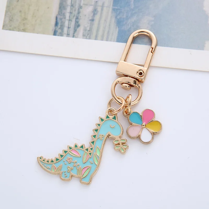 Metal Cute Cartoon Key chain Pendant Creative Couple Flower Keyring Alloy Dripping Oil Fun Color Enamel Dinosaur Keychain