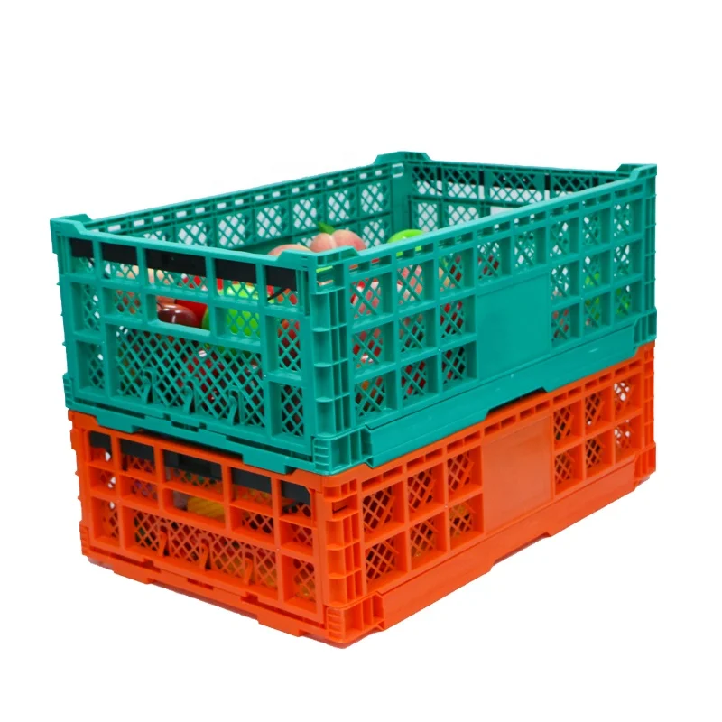 Fast Lead Time Design Vented Plastic Turnover Foldable Crate For Fruit / Vegetable Display