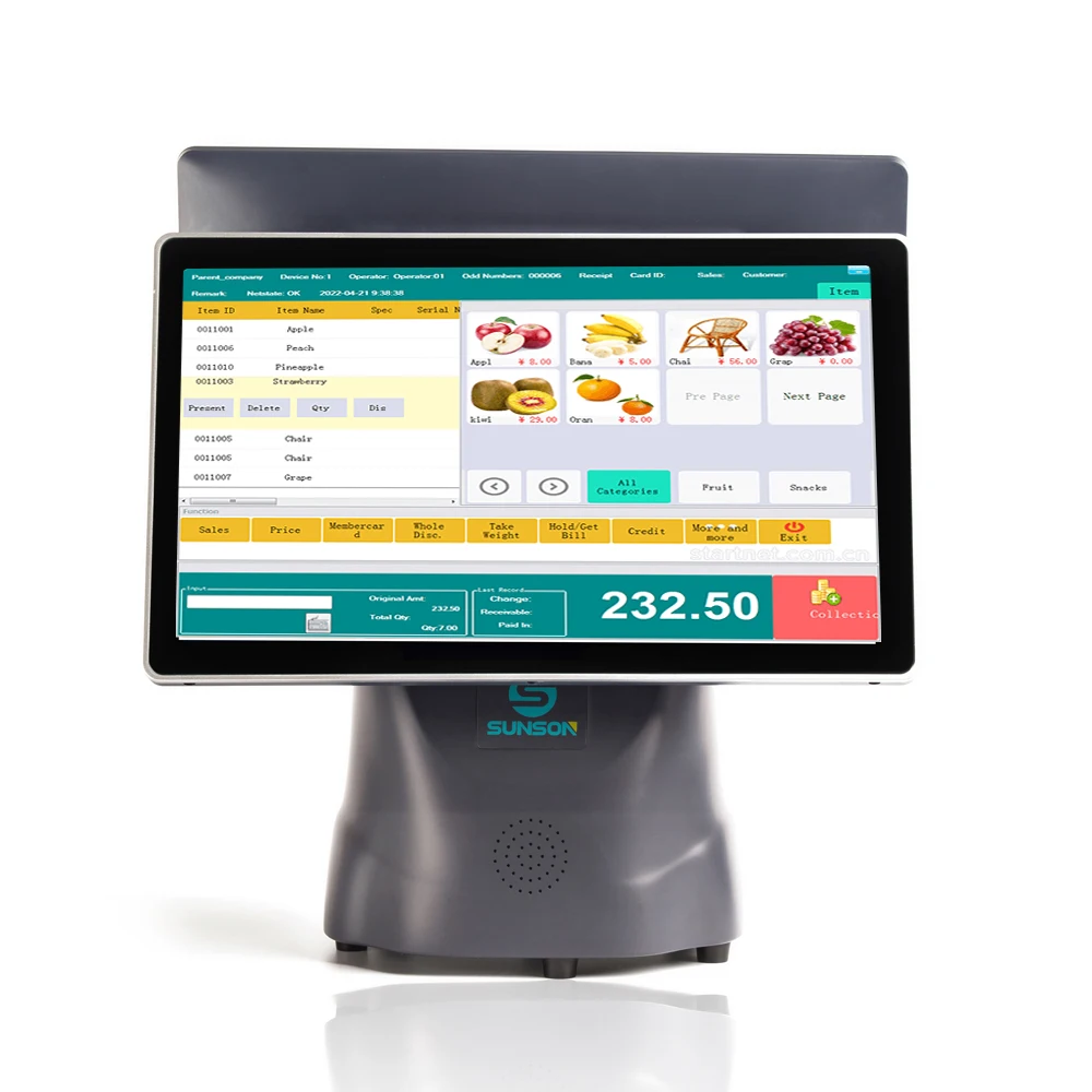 New Product 15.6 inch dual screens intel core i3 i5 i7 windows 10 built in 80mm printer micro touch pos system