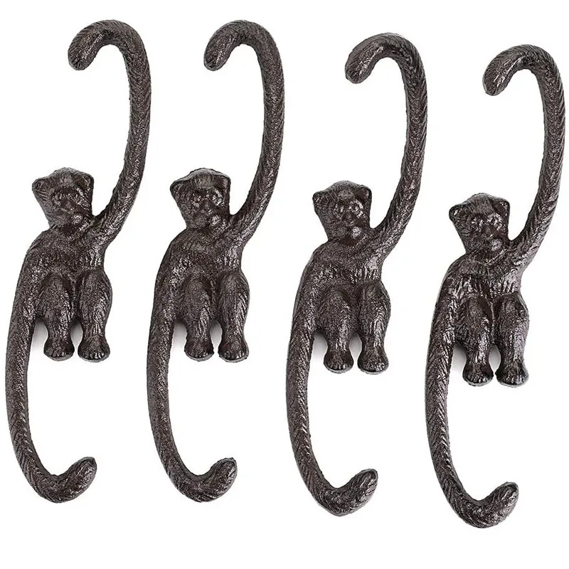 Set of 4 Heavy Duty Cast Iron S Monkey Hooks   8 Inch Decorative Metal Plant  Hangers