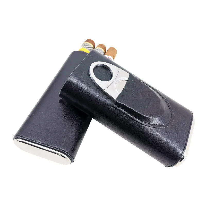 New Two-End Hardware With Portable Travel Cigar Humidor Case Cutter And Cigar Holster Portable Humidor