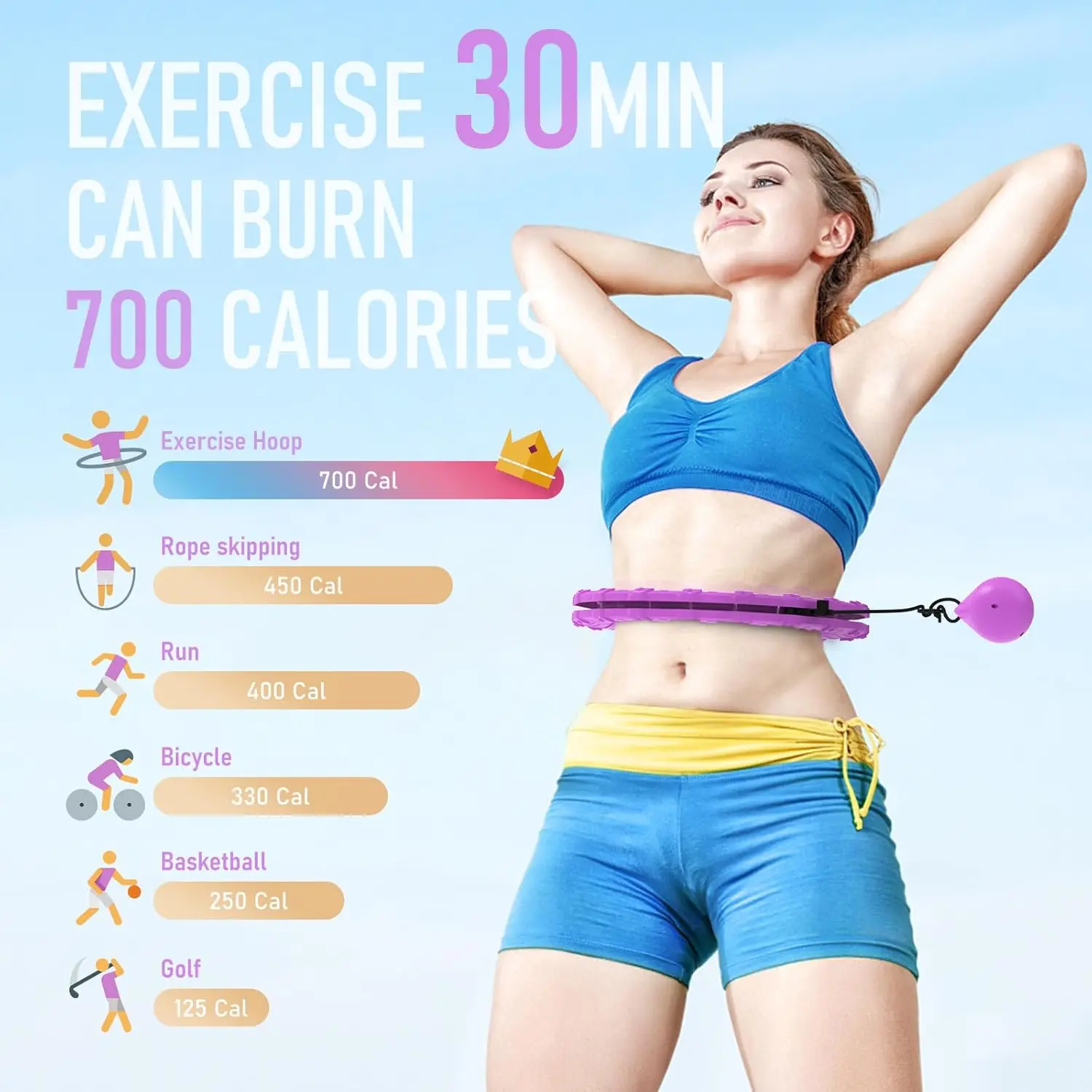 wellshow sport Weighted Hula Circle Hoops for Adults Weight Loss, Infinity Fitness Hoop Plus 24 Detachable Links