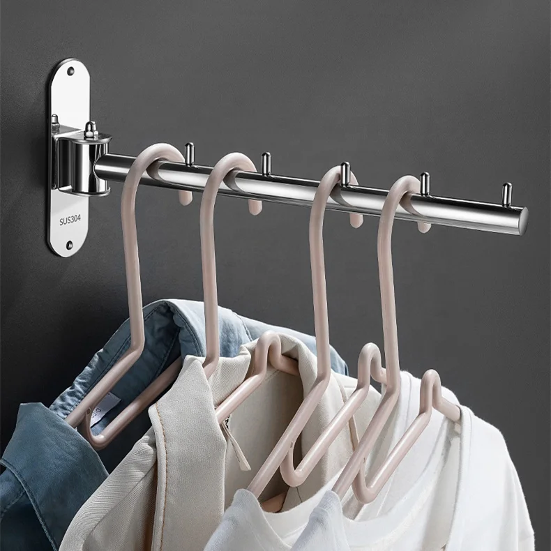 Factory hot sale 304 Stainless Steel Folding Clothes Hanger Polishing 180 Degree Rotation Wall Mounted Dry Clothes Rack