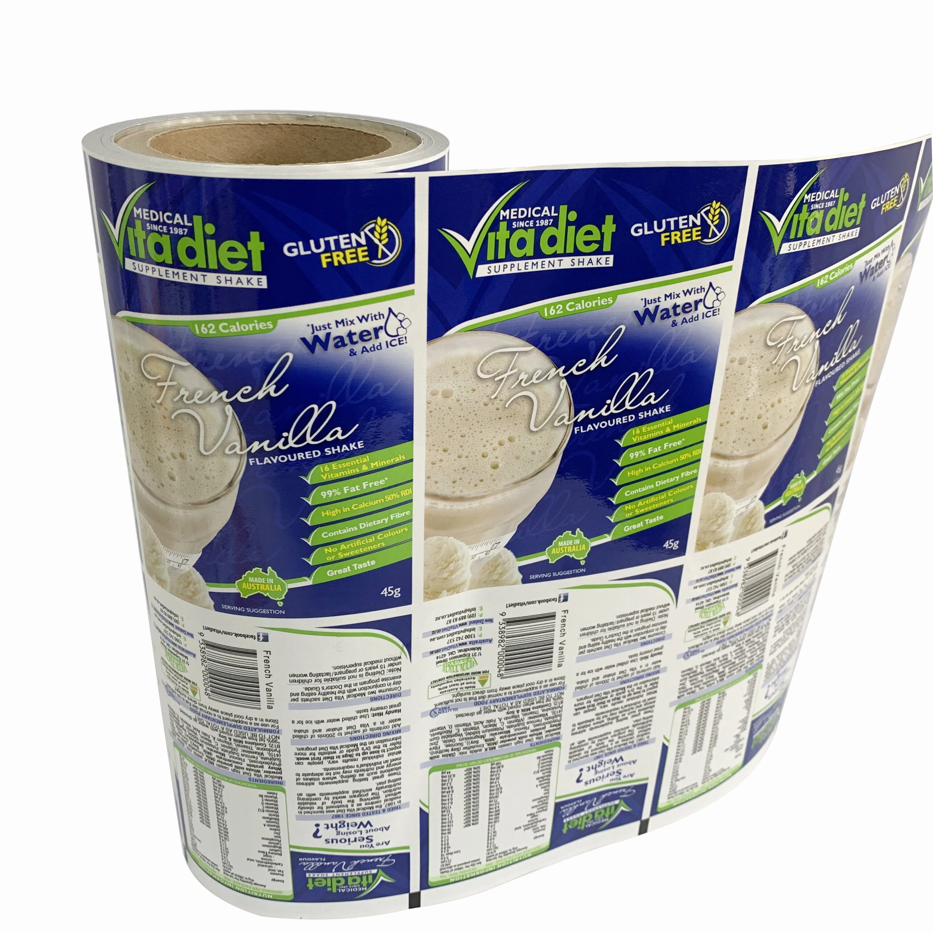 Printing custom food grade PET/AL/PE aluminum foil composite soft plastic bag packaging roll film