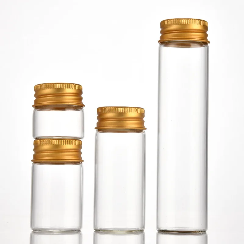 30mm screw mouth aluminum cap 12ml 15ml 20ml 25ml 40ml 50ml 55ml 60ml 80ml 95ml 100ml 110ml transparent glass test tube bottle