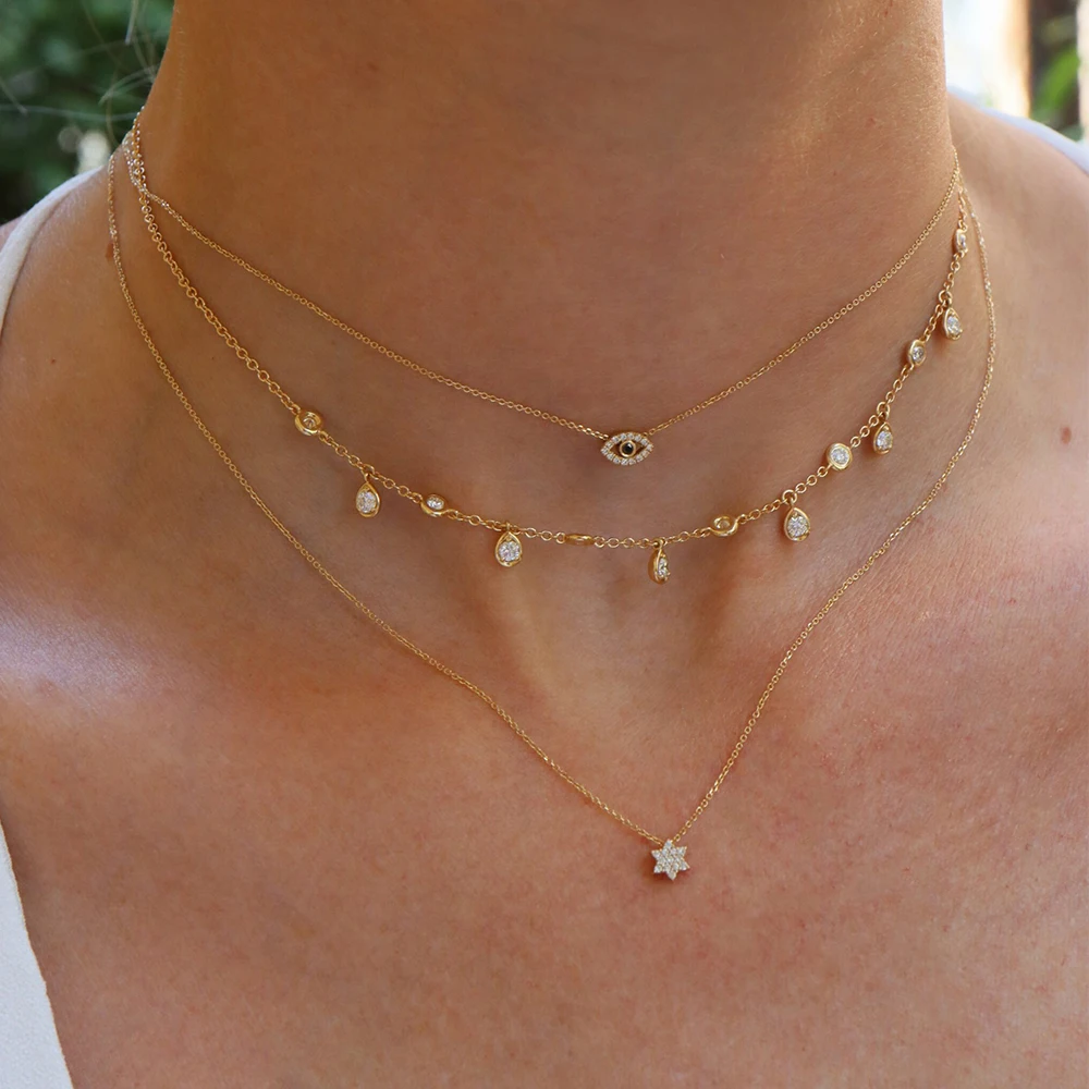 925 Sterling Silver Jewellery 14K Gold Plated Jewelry Charm Pendant Evil Eye Star of David Necklace