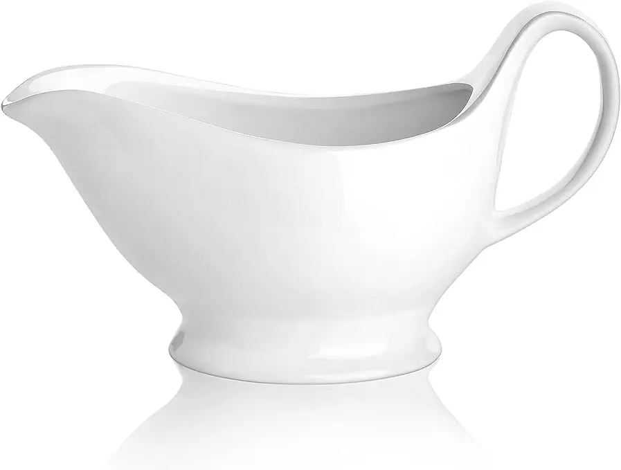 17 Oz Large Gravy Boat  Warming Sauces Picther White Fine Porcelain Saucier With Ergonomic Handle