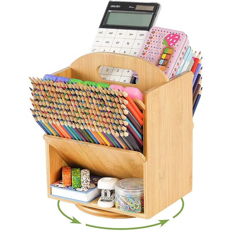Rotatable Bamboo File Organizer Display Stand Bookshelf Desktop Rack Storage Holder Paper Sorter Bookcase Pen Container
