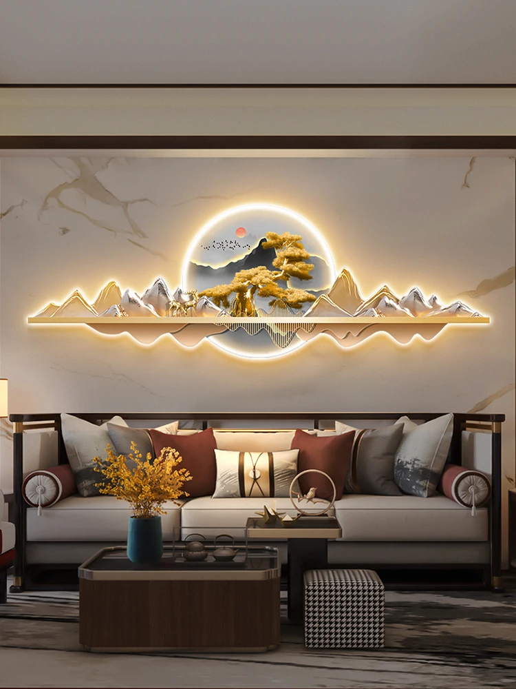 Modern light luxury landscape acrylic family wall decoration painting living room bedroom decoration led light painting