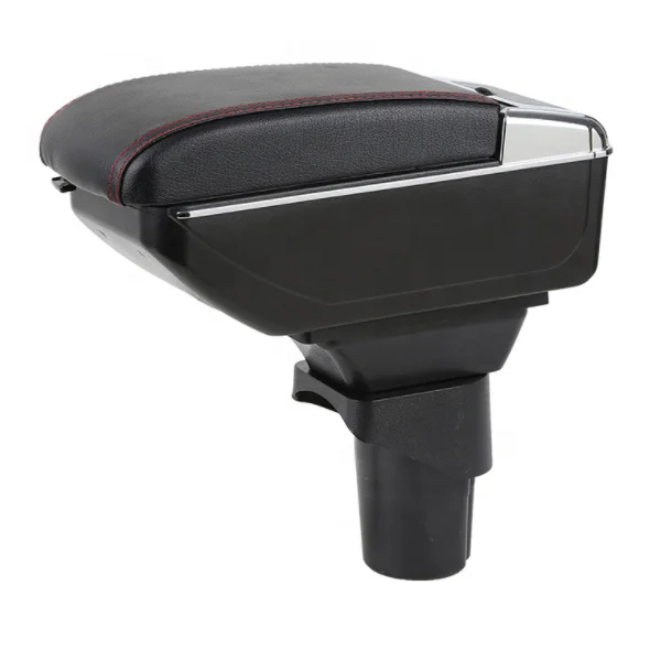 Full  Black color Pu leather 7 USB Design slide and double layers Black color Car  Armrest box for Nissan March