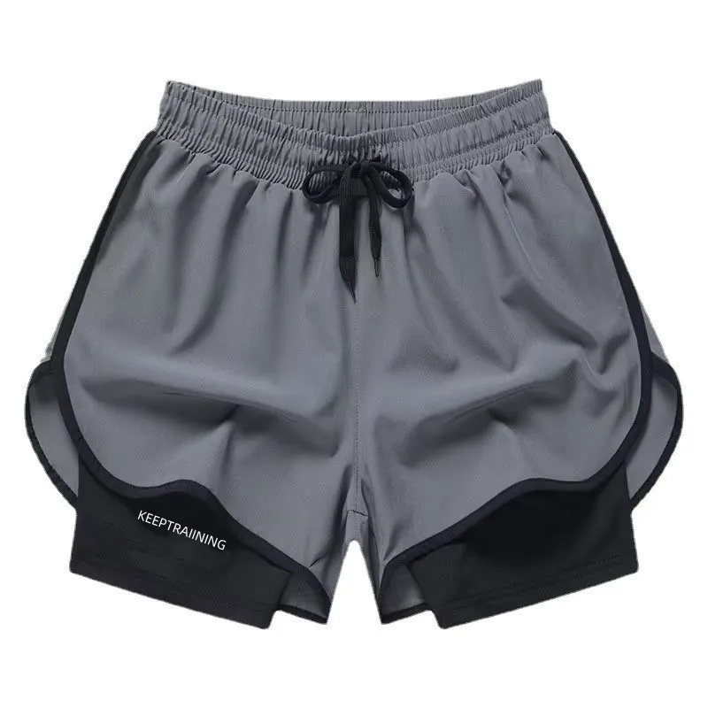 Athletic Sports 2 In 1 Training Shorts Mens Elastic Waist Basketball Tight Breathable Running Fitness