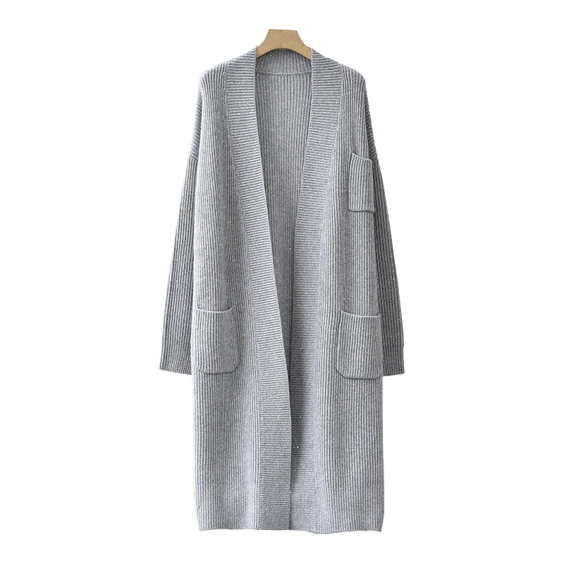 Design Women Cashmere Sweater Cardigan Plus Size Knit Long Pocket Coat